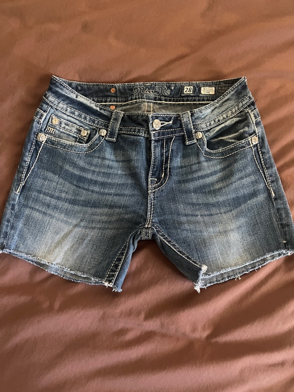 Miss Me Distressed Blue Denim Cutoff Shorts